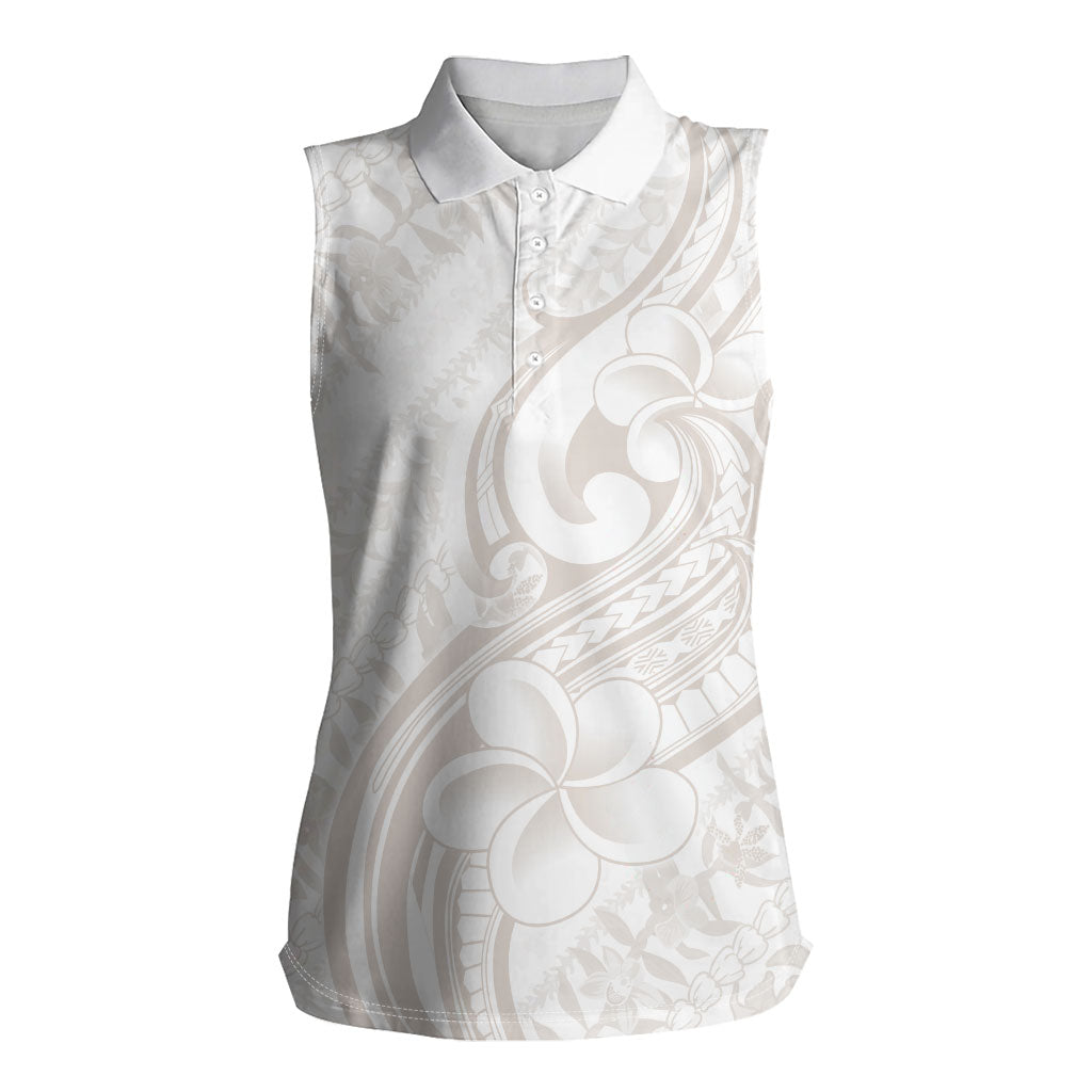 Hawaii Plumeria Lokelani Pikake Lei Women Sleeveless Polo Shirt Sandy Beige Polynesian Tattoo LT9 Female Beige - Polynesian Pride