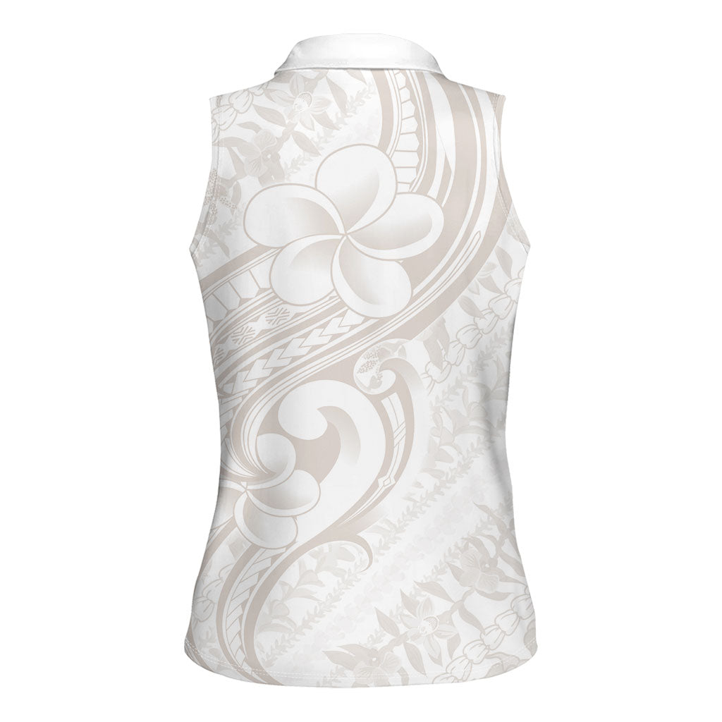 Hawaii Plumeria Lokelani Pikake Lei Women Sleeveless Polo Shirt Sandy Beige Polynesian Tattoo LT9 - Polynesian Pride