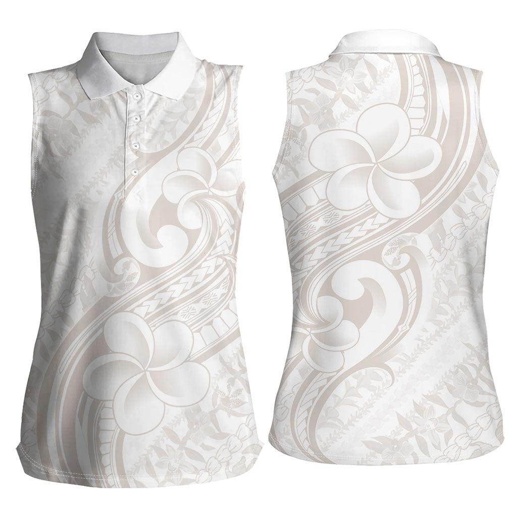 Hawaii Plumeria Lokelani Pikake Lei Women Sleeveless Polo Shirt Sandy Beige Polynesian Tattoo LT9 - Polynesian Pride