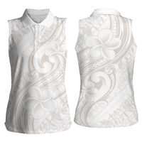 Hawaii Plumeria Lokelani Pikake Lei Women Sleeveless Polo Shirt Sandy Beige Polynesian Tattoo LT9 - Polynesian Pride