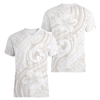 Hawaii Plumeria Lokelani Pikake Lei Women V-Neck T-Shirt Sandy Beige Polynesian Tattoo