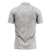 Hawaii Plumeria Lokelani Pikake Lei Zipper Polo Shirt Sandy Beige Polynesian Tattoo