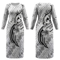 Hawaii Plumeria Lokelani Pikake Lei Couples Matching Long Sleeve Bodycon Dress and Hawaiian Shirt Ele'ele Polynesian Tattoo LT9 - Polynesian Pride