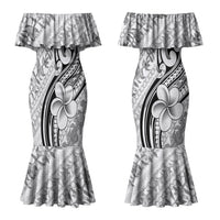 Hawaii Plumeria Lokelani Pikake Lei Couples Matching Mermaid Dress and Hawaiian Shirt Ele'ele Polynesian Tattoo LT9 - Polynesian Pride