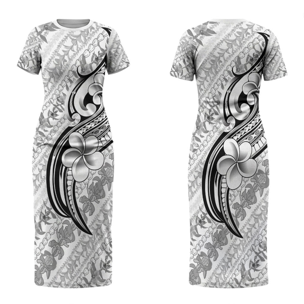 Hawaii Plumeria Lokelani Pikake Lei Couples Matching Short Sleeve Bodycon Dress and Hawaiian Shirt Ele'ele Polynesian Tattoo LT9 - Polynesian Pride