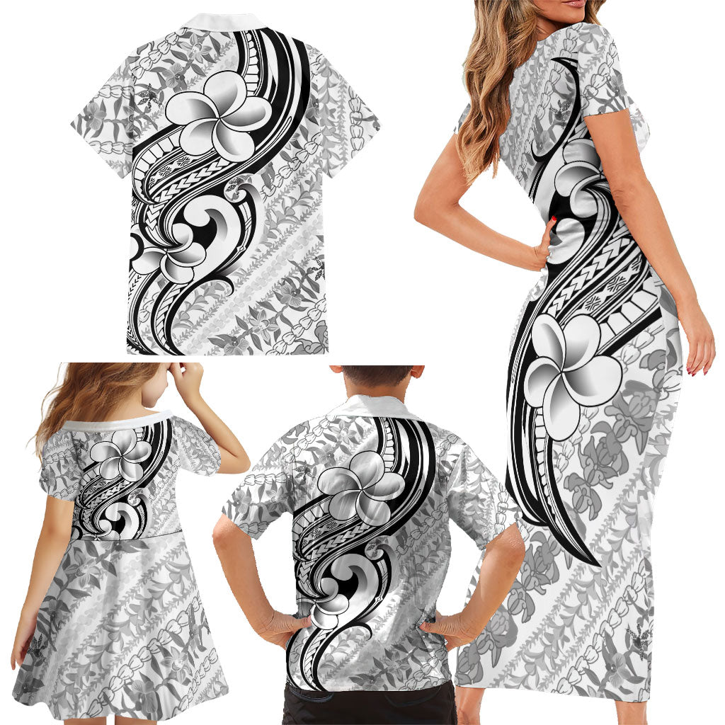 Hawaii Plumeria Lokelani Pikake Lei Family Matching Short Sleeve Bodycon Dress and Hawaiian Shirt Ele'ele Polynesian Tattoo LT9 - Polynesian Pride
