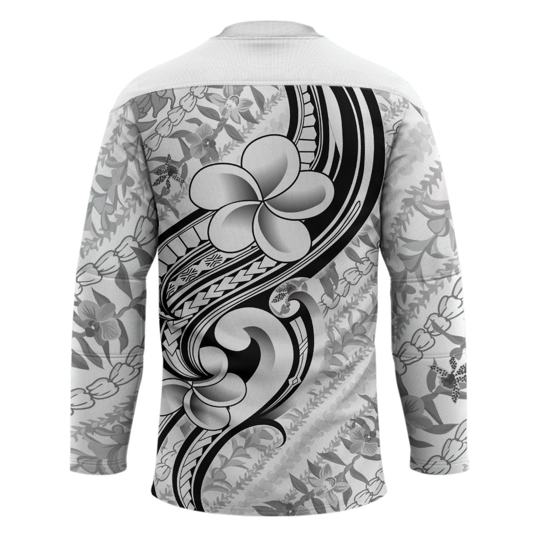 Hawaii Plumeria Lokelani Pikake Lei Hockey Jersey Ele'ele Polynesian Tattoo