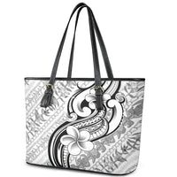 Hawaii Plumeria Lokelani Pikake Lei Leather Tote Bag Ele'ele Polynesian Tattoo