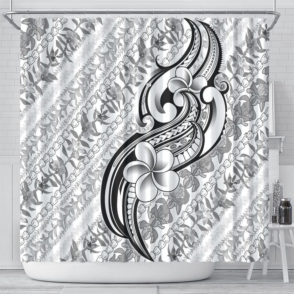 Hawaii Plumeria Lokelani Pikake Lei Shower Curtain Ele'ele Polynesian Tattoo