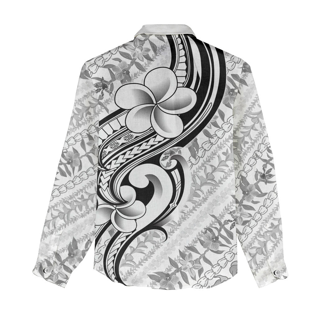 Hawaii Plumeria Lokelani Pikake Lei Women Casual Shirt Ele'ele Polynesian Tattoo