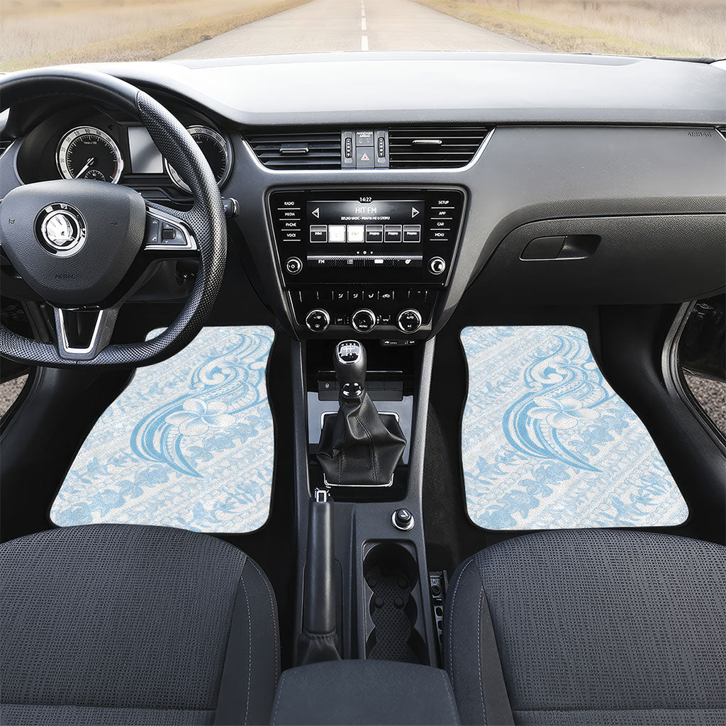 Hawaii Plumeria Lokelani Pikake Lei Car Mats Uliuli Polynesian Tattoo LT9 Set 2pcs - Front Blue - Polynesian Pride