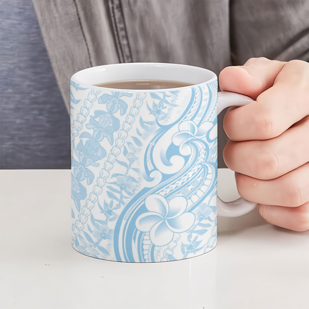 Hawaii Plumeria Lokelani Pikake Lei Ceramic Mug Uliuli Polynesian Tattoo