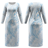 Hawaii Plumeria Lokelani Pikake Lei Couples Matching Long Sleeve Bodycon Dress and Long Sleeve Button Shirt Uliuli Polynesian Tattoo LT9 - Polynesian Pride