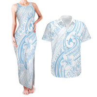 Hawaii Plumeria Lokelani Pikake Lei Couples Matching Tank Maxi Dress and Hawaiian Shirt Uliuli Polynesian Tattoo LT9 Blue - Polynesian Pride