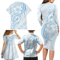 Hawaii Plumeria Lokelani Pikake Lei Family Matching Long Sleeve Bodycon Dress and Hawaiian Shirt Uliuli Polynesian Tattoo LT9 - Polynesian Pride