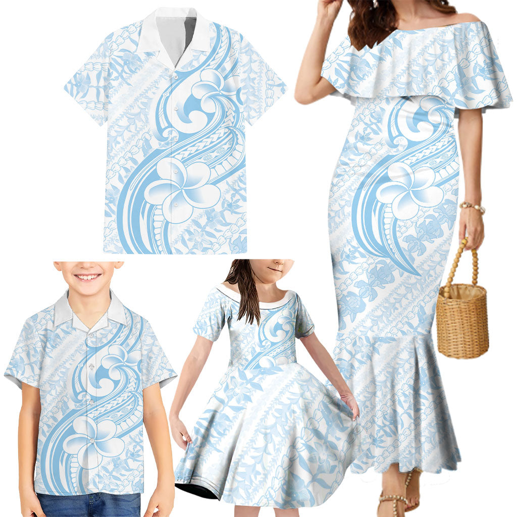 Hawaii Plumeria Lokelani Pikake Lei Family Matching Mermaid Dress and Hawaiian Shirt Uliuli Polynesian Tattoo