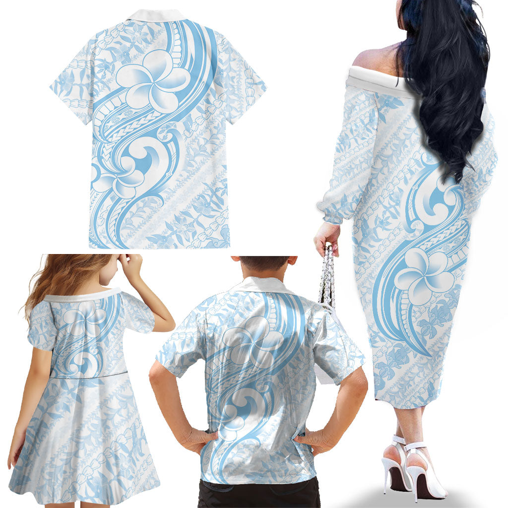 Hawaii Plumeria Lokelani Pikake Lei Family Matching Off The Shoulder Long Sleeve Dress and Hawaiian Shirt Uliuli Polynesian Tattoo LT9 - Polynesian Pride