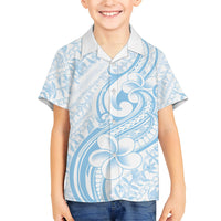 Hawaii Plumeria Lokelani Pikake Lei Family Matching Off Shoulder Maxi Dress and Hawaiian Shirt Uliuli Polynesian Tattoo LT9 Son's Shirt Blue - Polynesian Pride