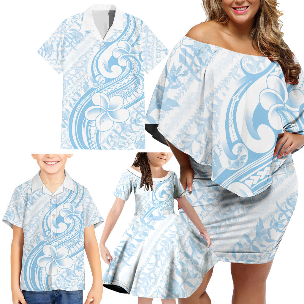 Hawaii Plumeria Lokelani Pikake Lei Family Matching Off Shoulder Short Dress and Hawaiian Shirt Uliuli Polynesian Tattoo LT9 - Polynesian Pride