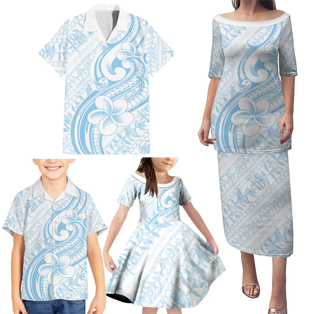 Hawaii Plumeria Lokelani Pikake Lei Family Matching Puletasi and Hawaiian Shirt Uliuli Polynesian Tattoo