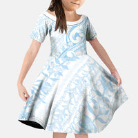 Hawaii Plumeria Lokelani Pikake Lei Family Matching Tank Maxi Dress and Hawaiian Shirt Uliuli Polynesian Tattoo LT9 Daughter's Dress Blue - Polynesian Pride