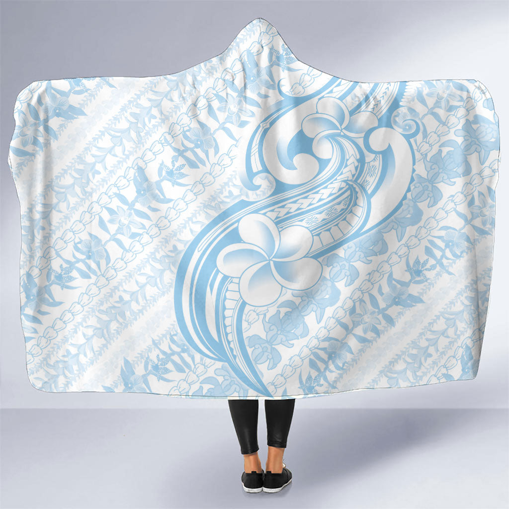 Hawaii Plumeria Lokelani Pikake Lei Hooded Blanket Uliuli Polynesian Tattoo LT9 One Size Blue - Polynesian Pride