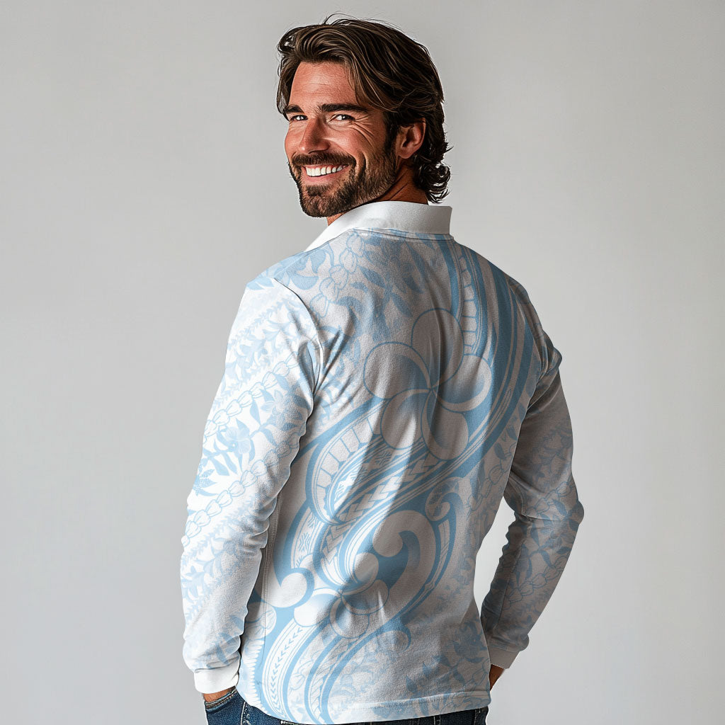 Hawaii Plumeria Lokelani Pikake Lei Long Sleeve Polo Shirt Uliuli Polynesian Tattoo
