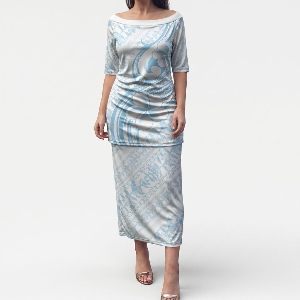 Hawaii Plumeria Lokelani Pikake Lei Puletasi Uliuli Polynesian Tattoo LT9 Long Dress Blue - Polynesian Pride