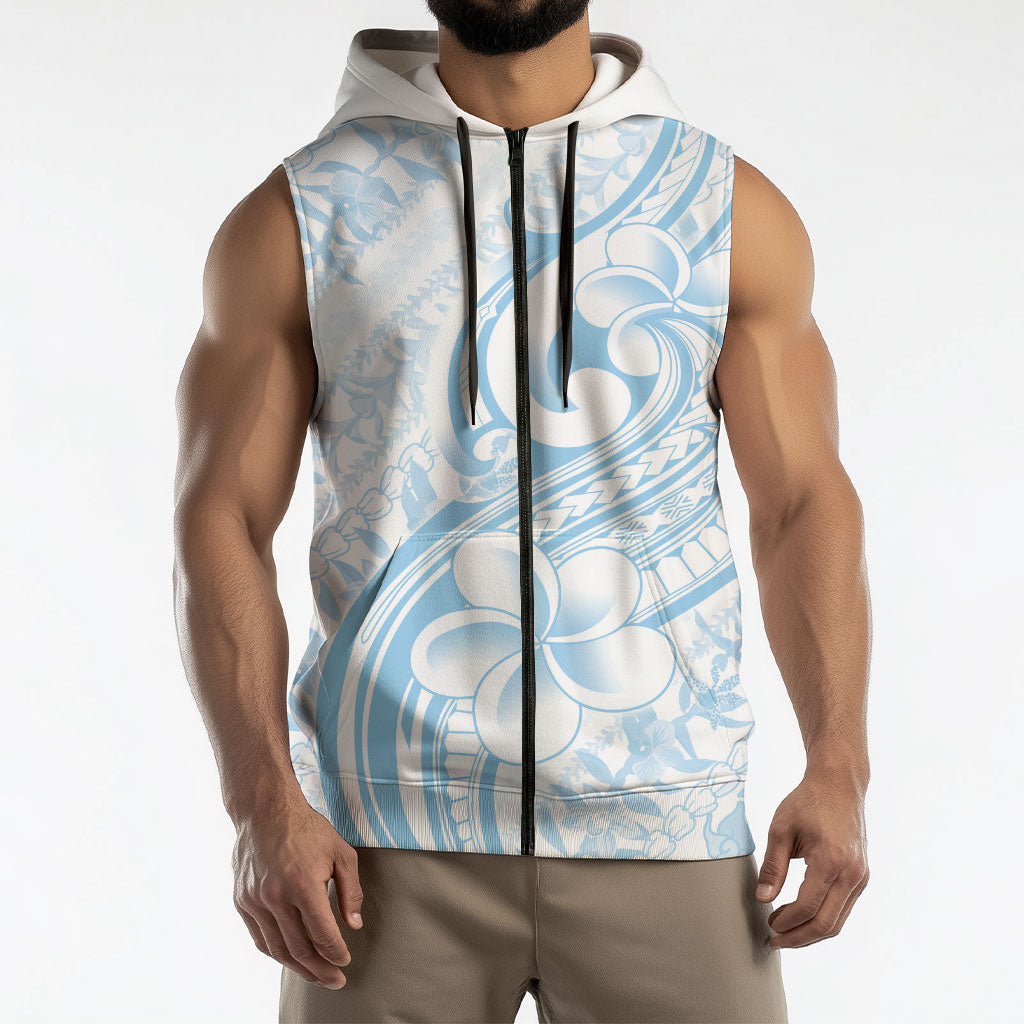 Hawaii Plumeria Lokelani Pikake Lei Sleeveless Zip Hoodie Uliuli Polynesian Tattoo