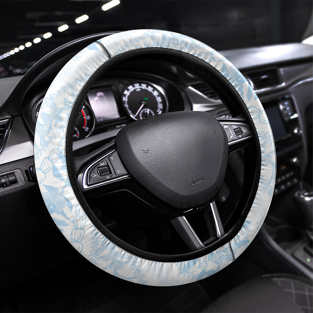 Hawaii Plumeria Lokelani Pikake Lei Steering Wheel Cover Uliuli Polynesian Tattoo