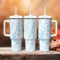 Hawaii Plumeria Lokelani Pikake Lei Tumbler With Handle Uliuli Polynesian Tattoo