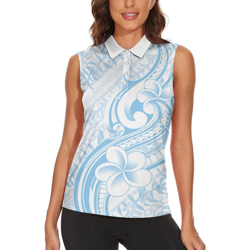 Hawaii Plumeria Lokelani Pikake Lei Women Sleeveless Polo Shirt Uliuli Polynesian Tattoo