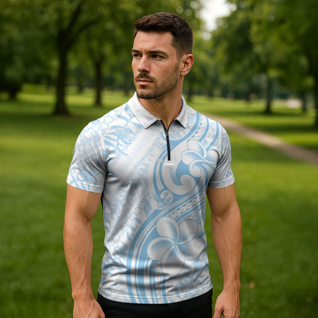 Hawaii Plumeria Lokelani Pikake Lei Zipper Polo Shirt Uliuli Polynesian Tattoo