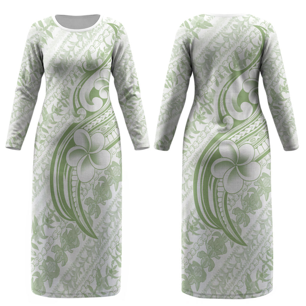 Hawaii Plumeria Lokelani Pikake Lei Couples Matching Long Sleeve Bodycon Dress and Hawaiian Shirt Oma'oma'o Polynesian Tattoo LT9 - Polynesian Pride
