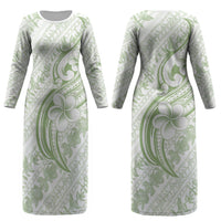 Hawaii Plumeria Lokelani Pikake Lei Couples Matching Long Sleeve Bodycon Dress and Hawaiian Shirt Oma'oma'o Polynesian Tattoo LT9 - Polynesian Pride