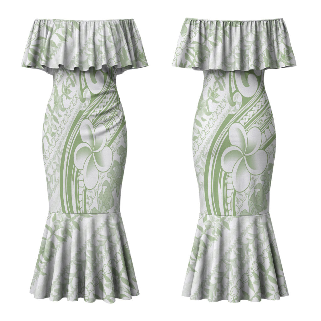 Hawaii Plumeria Lokelani Pikake Lei Couples Matching Mermaid Dress and Hawaiian Shirt Oma'oma'o Polynesian Tattoo LT9 - Polynesian Pride