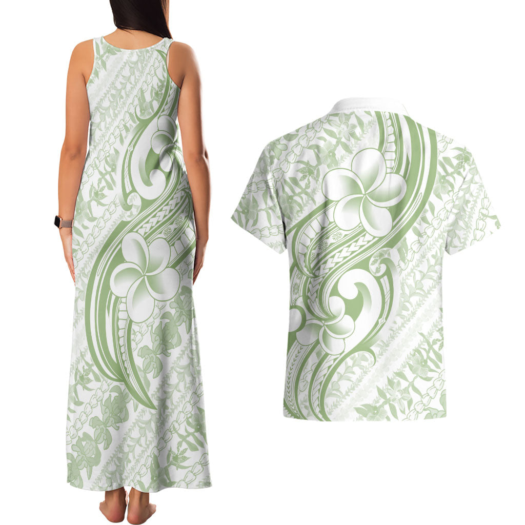 Hawaii Plumeria Lokelani Pikake Lei Couples Matching Tank Maxi Dress and Hawaiian Shirt Oma'oma'o Polynesian Tattoo LT9 - Polynesian Pride