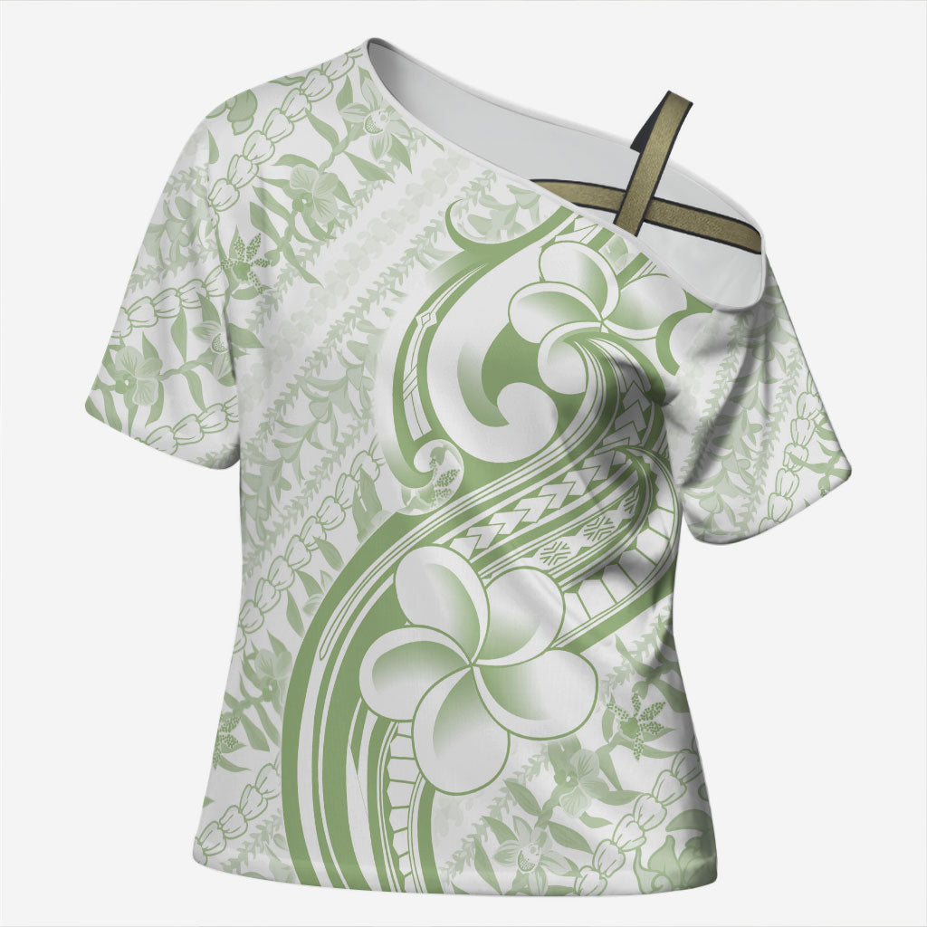 Hawaii Plumeria Lokelani Pikake Lei Cross Shoulder Shirt Oma'oma'o Polynesian Tattoo