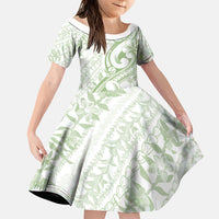 Hawaii Plumeria Lokelani Pikake Lei Family Matching Off Shoulder Maxi Dress and Hawaiian Shirt Oma'oma'o Polynesian Tattoo LT9 Daughter's Dress Green - Polynesian Pride