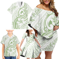 Hawaii Plumeria Lokelani Pikake Lei Family Matching Off Shoulder Short Dress and Hawaiian Shirt Oma'oma'o Polynesian Tattoo LT9 - Polynesian Pride