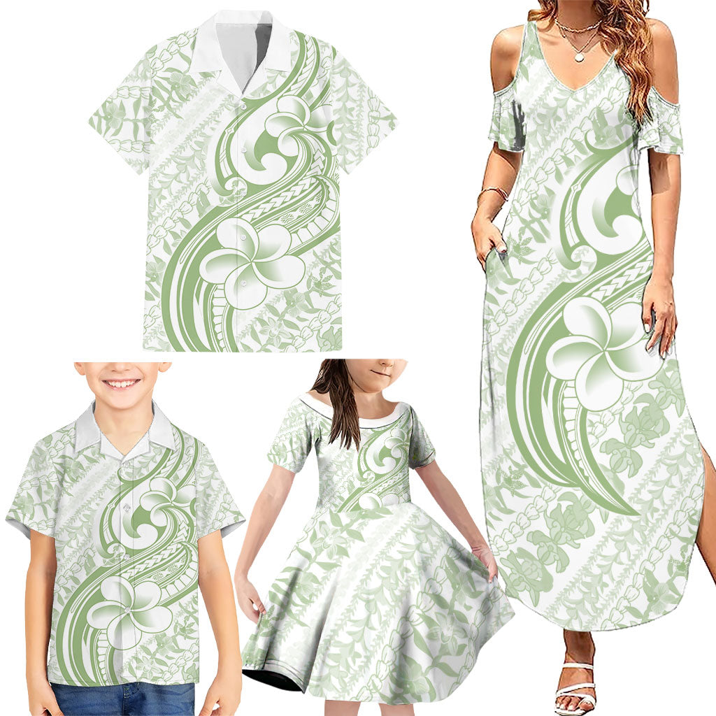 Hawaii Plumeria Lokelani Pikake Lei Family Matching Summer Maxi Dress and Hawaiian Shirt Oma'oma'o Polynesian Tattoo LT9 - Polynesian Pride