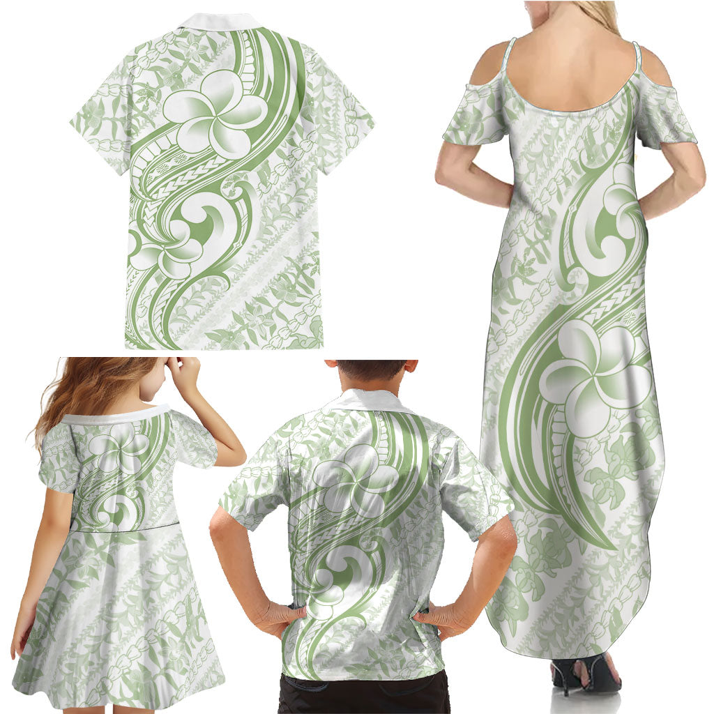 Hawaii Plumeria Lokelani Pikake Lei Family Matching Summer Maxi Dress and Hawaiian Shirt Oma'oma'o Polynesian Tattoo LT9 - Polynesian Pride