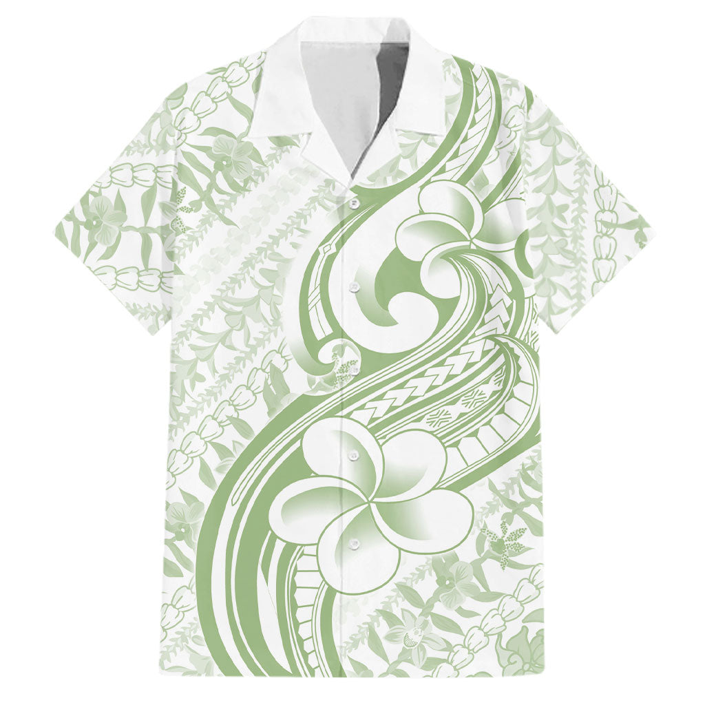 Hawaii Plumeria Lokelani Pikake Lei Family Matching Summer Maxi Dress and Hawaiian Shirt Oma'oma'o Polynesian Tattoo LT9 Dad's Shirt - Short Sleeve Green - Polynesian Pride