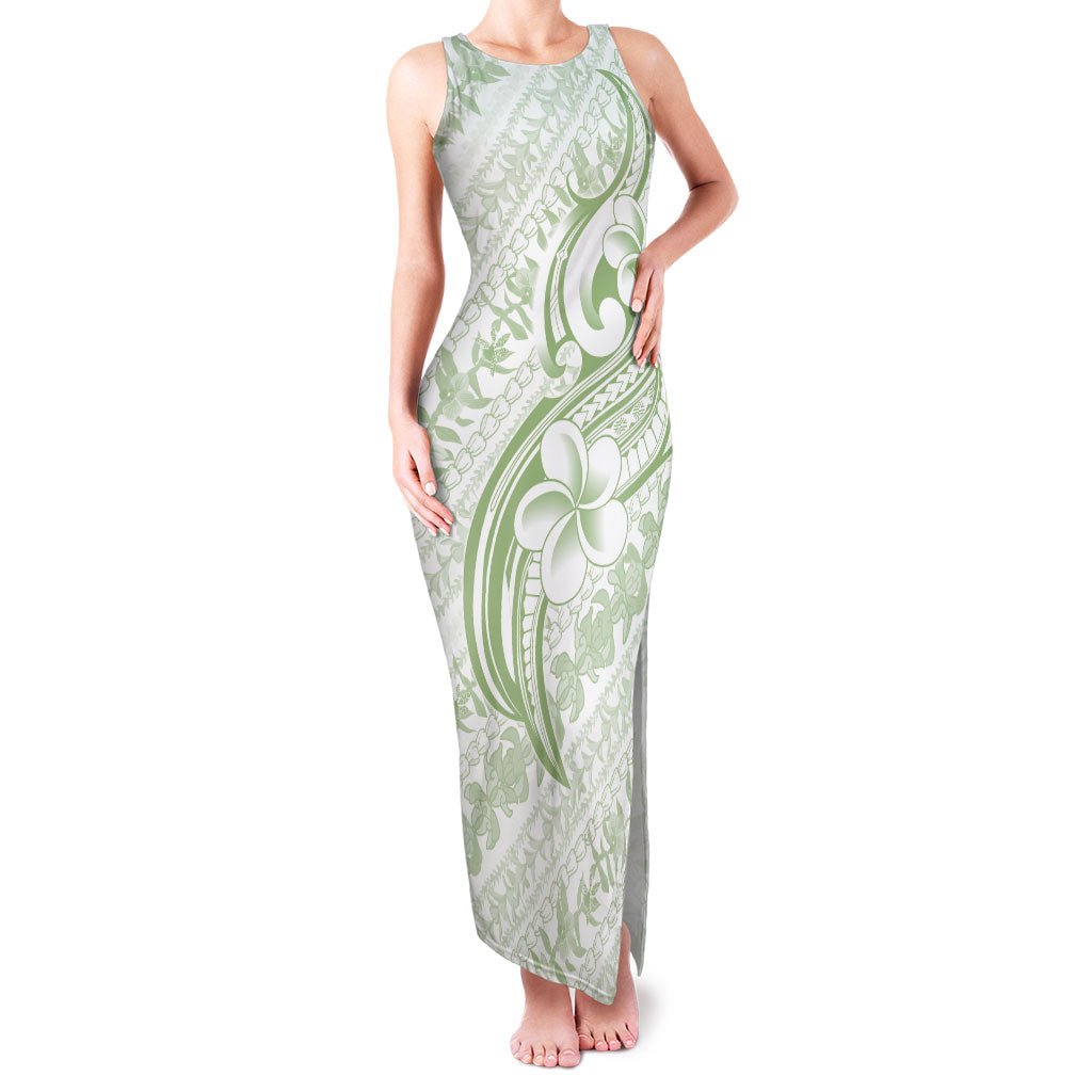 Hawaii Plumeria Lokelani Pikake Lei Family Matching Tank Maxi Dress and Hawaiian Shirt Oma'oma'o Polynesian Tattoo LT9 Mom's Dress Green - Polynesian Pride