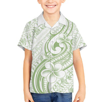 Hawaii Plumeria Lokelani Pikake Lei Family Matching Tank Maxi Dress and Hawaiian Shirt Oma'oma'o Polynesian Tattoo LT9 Son's Shirt Green - Polynesian Pride