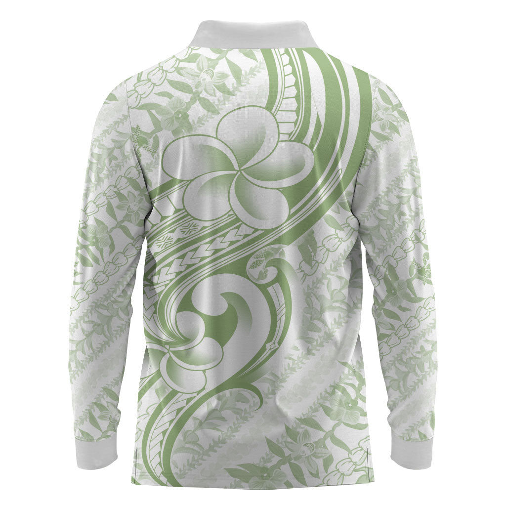 Hawaii Plumeria Lokelani Pikake Lei Long Sleeve Polo Shirt Oma'oma'o Polynesian Tattoo