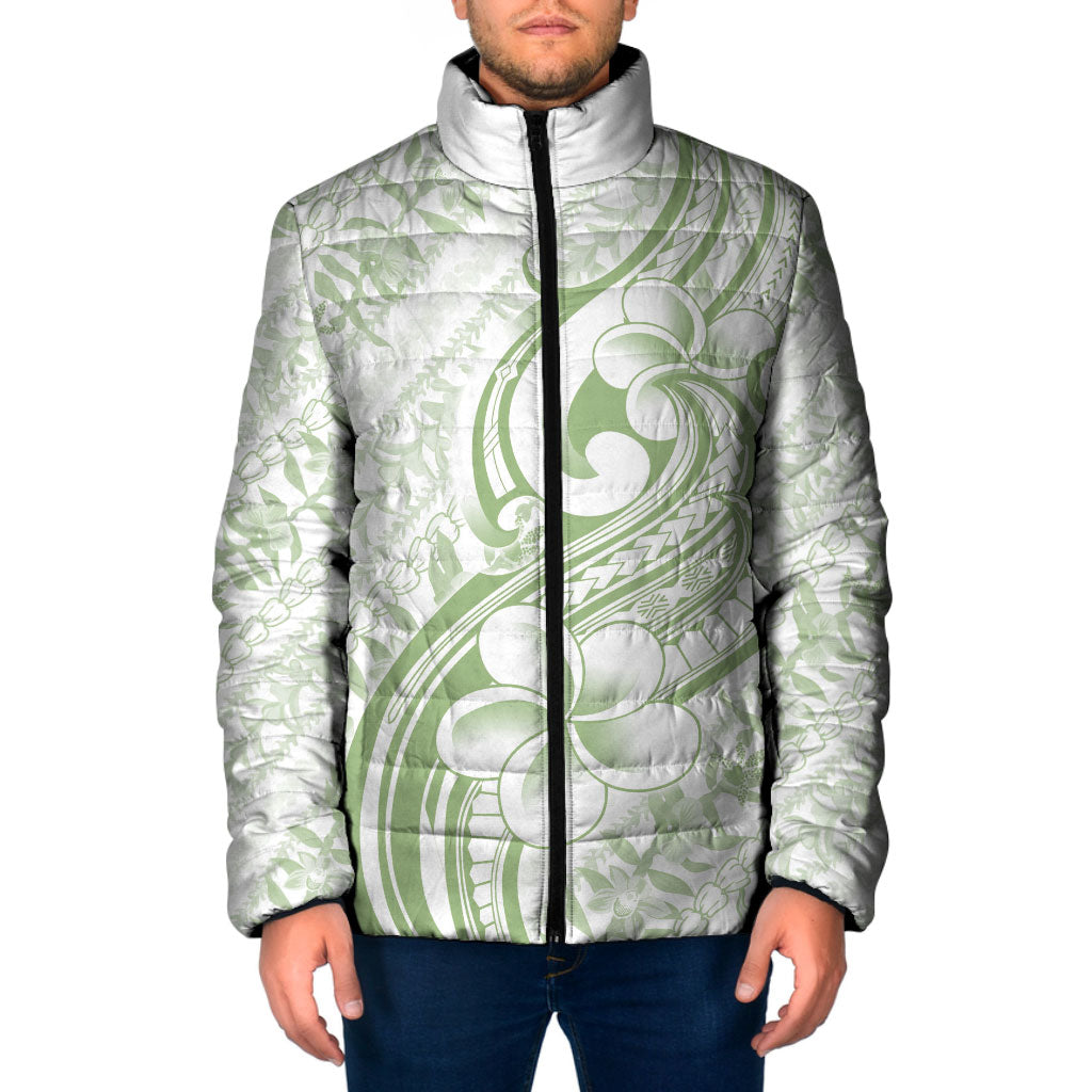 Hawaii Plumeria Lokelani Pikake Lei Padded Jacket Oma'oma'o Polynesian Tattoo