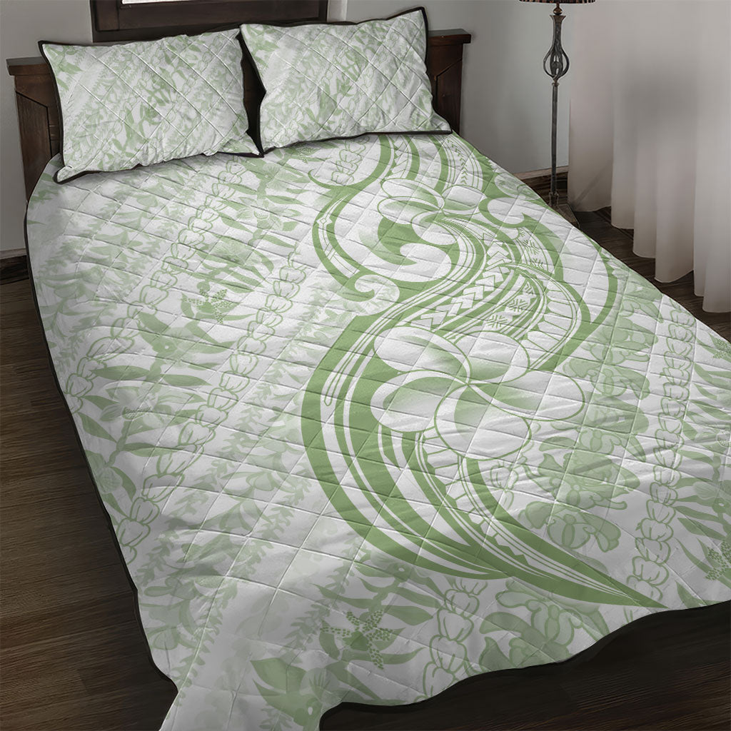 Hawaii Plumeria Lokelani Pikake Lei Quilt Bed Set Oma'oma'o Polynesian Tattoo LT9 Green - Polynesian Pride