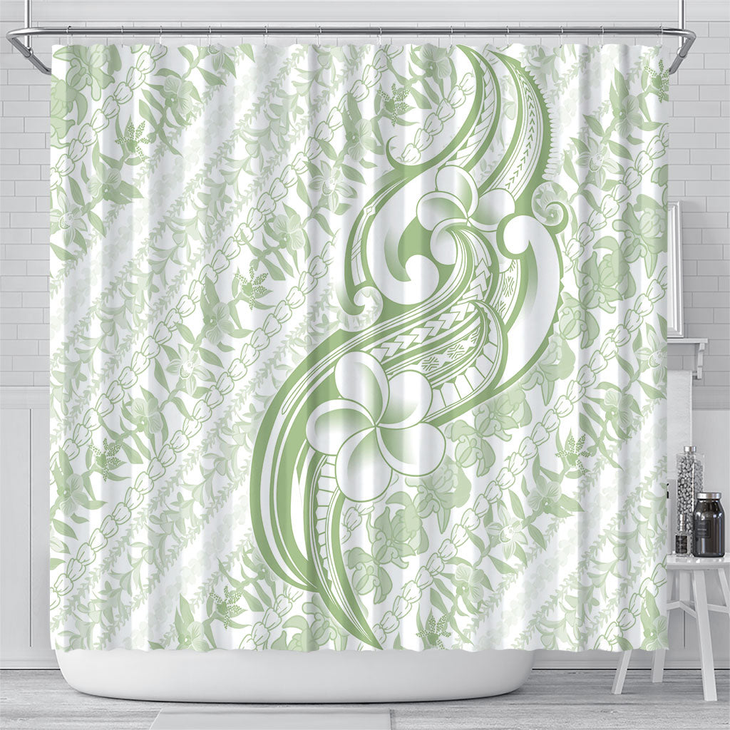 Hawaii Plumeria Lokelani Pikake Lei Shower Curtain Oma'oma'o Polynesian Tattoo