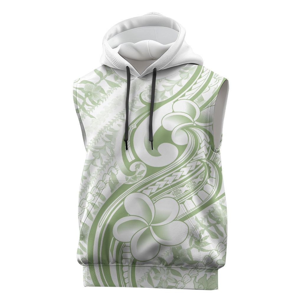 Hawaii Plumeria Lokelani Pikake Lei Sleeveless Hoodie Oma'oma'o Polynesian Tattoo